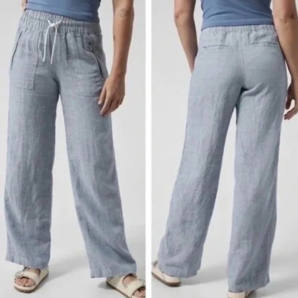 Athleta Chambray Blue Cabo Linen Wide Leg Pants Size 6T 36117